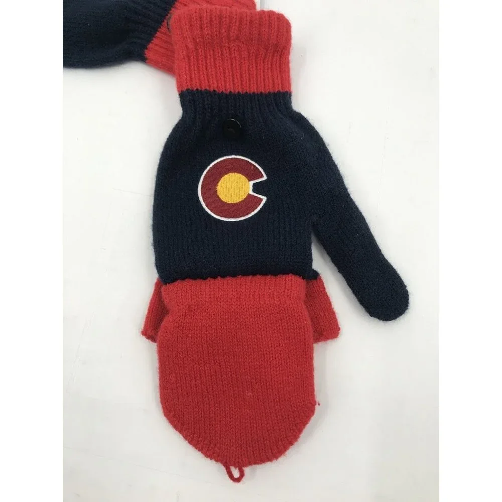 Colorado Gloves That Turn‎ Into Mittens Knit Red Blue New